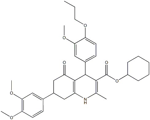 cyclohexyl 7-(3,4-dimethoxyphenyl)-4-(3-methoxy-4-propoxyphenyl)-2-methyl-5-oxo-1,4,5,6,7,8-hexahydro-3-quinolinecarboxylate Struktur