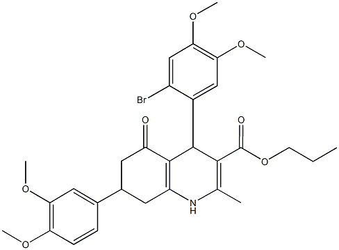 propyl 4-(2-bromo-4,5-dimethoxyphenyl)-7-(3,4-dimethoxyphenyl)-2-methyl-5-oxo-1,4,5,6,7,8-hexahydro-3-quinolinecarboxylate 化学構造式