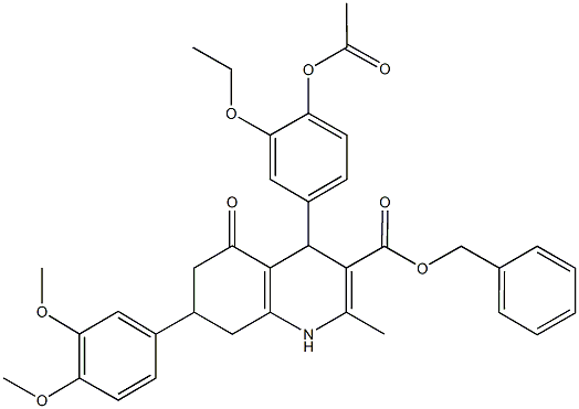 benzyl 4-[4-(acetyloxy)-3-ethoxyphenyl]-7-(3,4-dimethoxyphenyl)-2-methyl-5-oxo-1,4,5,6,7,8-hexahydro-3-quinolinecarboxylate Struktur