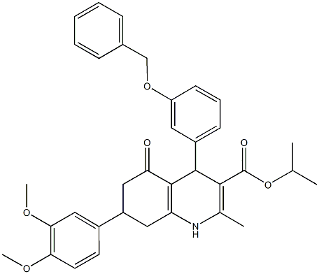 isopropyl 4-[3-(benzyloxy)phenyl]-7-(3,4-dimethoxyphenyl)-2-methyl-5-oxo-1,4,5,6,7,8-hexahydro-3-quinolinecarboxylate,494194-92-2,结构式