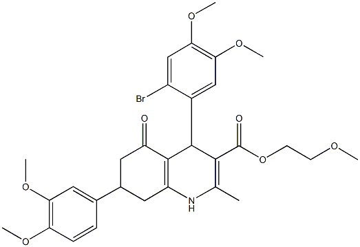 2-methoxyethyl 4-(2-bromo-4,5-dimethoxyphenyl)-7-(3,4-dimethoxyphenyl)-2-methyl-5-oxo-1,4,5,6,7,8-hexahydro-3-quinolinecarboxylate Structure