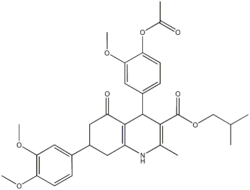 isobutyl 4-[4-(acetyloxy)-3-methoxyphenyl]-7-(3,4-dimethoxyphenyl)-2-methyl-5-oxo-1,4,5,6,7,8-hexahydro-3-quinolinecarboxylate,494194-98-8,结构式