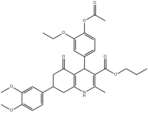 propyl 4-[4-(acetyloxy)-3-ethoxyphenyl]-7-(3,4-dimethoxyphenyl)-2-methyl-5-oxo-1,4,5,6,7,8-hexahydro-3-quinolinecarboxylate 结构式