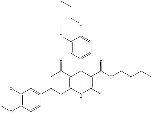 butyl 7-(3,4-dimethoxyphenyl)-4-(3-methoxy-4-propoxyphenyl)-2-methyl-5-oxo-1,4,5,6,7,8-hexahydro-3-quinolinecarboxylate Structure