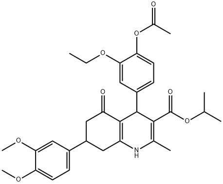 isopropyl 4-[4-(acetyloxy)-3-ethoxyphenyl]-7-(3,4-dimethoxyphenyl)-2-methyl-5-oxo-1,4,5,6,7,8-hexahydro-3-quinolinecarboxylate 化学構造式