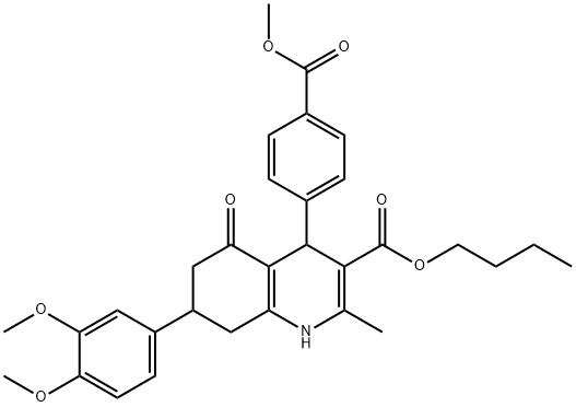 butyl 7-(3,4-dimethoxyphenyl)-4-[4-(methoxycarbonyl)phenyl]-2-methyl-5-oxo-1,4,5,6,7,8-hexahydro-3-quinolinecarboxylate Structure