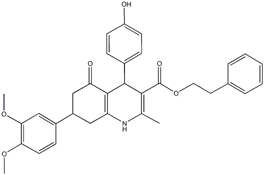 2-phenylethyl 7-(3,4-dimethoxyphenyl)-4-(4-hydroxyphenyl)-2-methyl-5-oxo-1,4,5,6,7,8-hexahydro-3-quinolinecarboxylate Structure