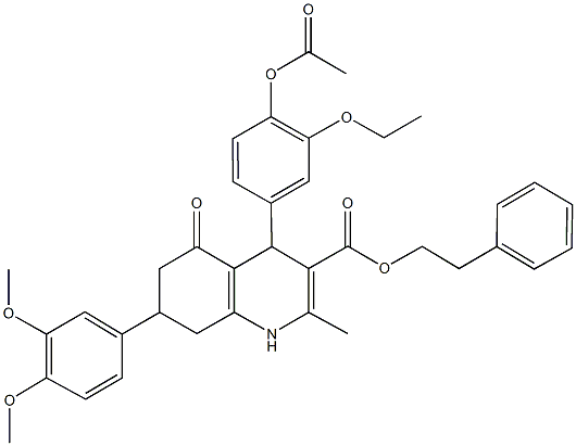 2-phenylethyl 4-[4-(acetyloxy)-3-ethoxyphenyl]-7-(3,4-dimethoxyphenyl)-2-methyl-5-oxo-1,4,5,6,7,8-hexahydro-3-quinolinecarboxylate Struktur