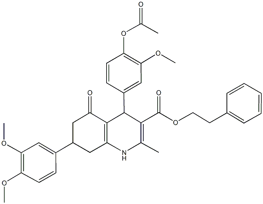 2-phenylethyl 4-[4-(acetyloxy)-3-methoxyphenyl]-7-(3,4-dimethoxyphenyl)-2-methyl-5-oxo-1,4,5,6,7,8-hexahydro-3-quinolinecarboxylate Struktur