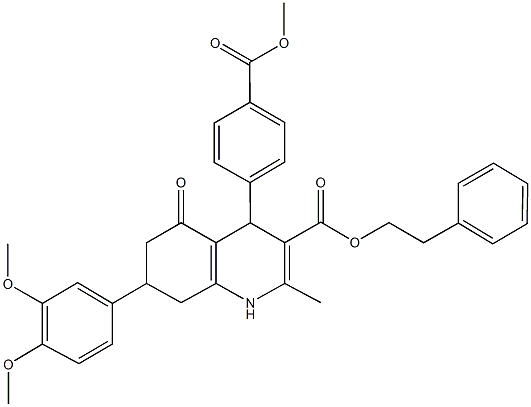 2-phenylethyl 7-(3,4-dimethoxyphenyl)-4-[4-(methoxycarbonyl)phenyl]-2-methyl-5-oxo-1,4,5,6,7,8-hexahydro-3-quinolinecarboxylate,494195-29-8,结构式