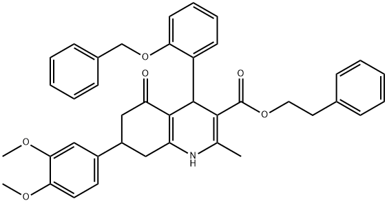 2-phenylethyl 4-[2-(benzyloxy)phenyl]-7-(3,4-dimethoxyphenyl)-2-methyl-5-oxo-1,4,5,6,7,8-hexahydro-3-quinolinecarboxylate Structure