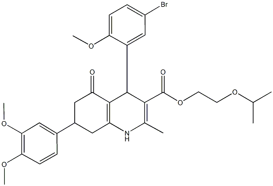 2-isopropoxyethyl 4-(5-bromo-2-methoxyphenyl)-7-(3,4-dimethoxyphenyl)-2-methyl-5-oxo-1,4,5,6,7,8-hexahydro-3-quinolinecarboxylate Struktur
