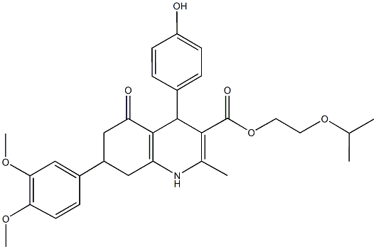 2-isopropoxyethyl 7-(3,4-dimethoxyphenyl)-4-(4-hydroxyphenyl)-2-methyl-5-oxo-1,4,5,6,7,8-hexahydro-3-quinolinecarboxylate Structure