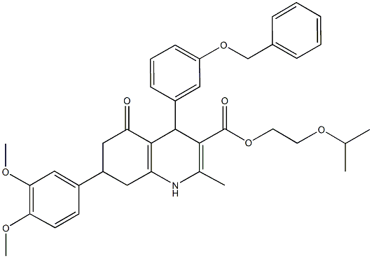 2-isopropoxyethyl 4-[3-(benzyloxy)phenyl]-7-(3,4-dimethoxyphenyl)-2-methyl-5-oxo-1,4,5,6,7,8-hexahydro-3-quinolinecarboxylate 结构式