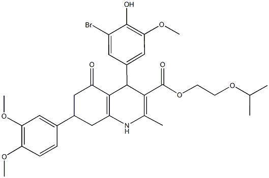 2-isopropoxyethyl 4-(3-bromo-4-hydroxy-5-methoxyphenyl)-7-(3,4-dimethoxyphenyl)-2-methyl-5-oxo-1,4,5,6,7,8-hexahydro-3-quinolinecarboxylate Structure