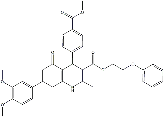 2-phenoxyethyl 7-(3,4-dimethoxyphenyl)-4-[4-(methoxycarbonyl)phenyl]-2-methyl-5-oxo-1,4,5,6,7,8-hexahydro-3-quinolinecarboxylate,494195-58-3,结构式