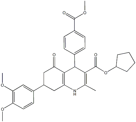 cyclopentyl 7-(3,4-dimethoxyphenyl)-4-[4-(methoxycarbonyl)phenyl]-2-methyl-5-oxo-1,4,5,6,7,8-hexahydro-3-quinolinecarboxylate Struktur