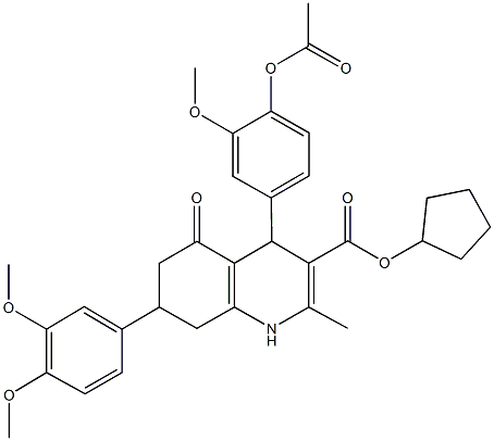 cyclopentyl 4-[4-(acetyloxy)-3-methoxyphenyl]-7-(3,4-dimethoxyphenyl)-2-methyl-5-oxo-1,4,5,6,7,8-hexahydro-3-quinolinecarboxylate,494195-60-7,结构式