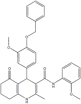 4-[4-(benzyloxy)-3-methoxyphenyl]-N-(2-methoxyphenyl)-2-methyl-5-oxo-1,4,5,6,7,8-hexahydro-3-quinolinecarboxamide 结构式