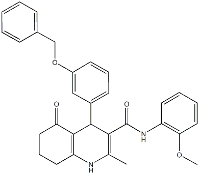 4-[3-(benzyloxy)phenyl]-N-(2-methoxyphenyl)-2-methyl-5-oxo-1,4,5,6,7,8-hexahydro-3-quinolinecarboxamide Structure