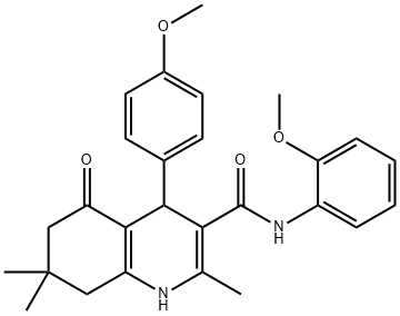 N-(2-methoxyphenyl)-4-(4-methoxyphenyl)-2,7,7-trimethyl-5-oxo-1,4,5,6,7,8-hexahydro-3-quinolinecarboxamide,494196-60-0,结构式