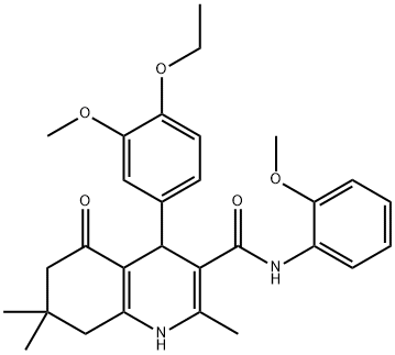 4-(4-ethoxy-3-methoxyphenyl)-N-(2-methoxyphenyl)-2,7,7-trimethyl-5-oxo-1,4,5,6,7,8-hexahydro-3-quinolinecarboxamide 化学構造式
