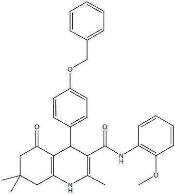 4-[4-(benzyloxy)phenyl]-N-(2-methoxyphenyl)-2,7,7-trimethyl-5-oxo-1,4,5,6,7,8-hexahydro-3-quinolinecarboxamide,494196-70-2,结构式