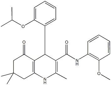 4-(2-isopropoxyphenyl)-N-(2-methoxyphenyl)-2,7,7-trimethyl-5-oxo-1,4,5,6,7,8-hexahydro-3-quinolinecarboxamide Struktur