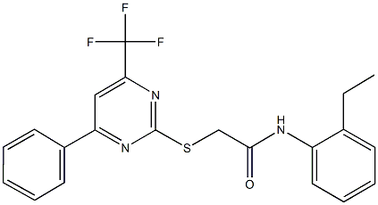 N-(2-ethylphenyl)-2-{[4-phenyl-6-(trifluoromethyl)-2-pyrimidinyl]sulfanyl}acetamide Structure