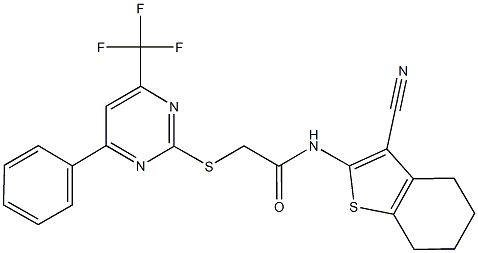 N-(3-cyano-4,5,6,7-tetrahydro-1-benzothien-2-yl)-2-{[4-phenyl-6-(trifluoromethyl)-2-pyrimidinyl]sulfanyl}acetamide Struktur