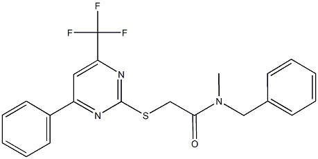 N-benzyl-N-methyl-2-{[4-phenyl-6-(trifluoromethyl)-2-pyrimidinyl]sulfanyl}acetamide Struktur