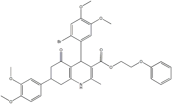 2-phenoxyethyl 4-(2-bromo-4,5-dimethoxyphenyl)-7-(3,4-dimethoxyphenyl)-2-methyl-5-oxo-1,4,5,6,7,8-hexahydro-3-quinolinecarboxylate Struktur