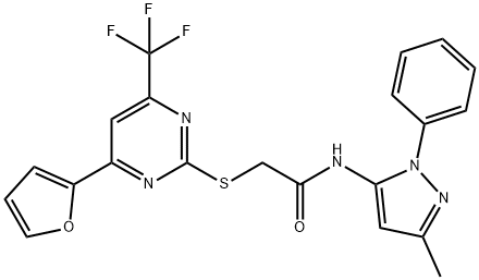 2-{[4-(2-furyl)-6-(trifluoromethyl)-2-pyrimidinyl]sulfanyl}-N-(3-methyl-1-phenyl-1H-pyrazol-5-yl)acetamide Struktur