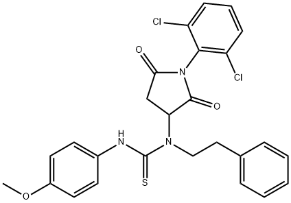 N-[1-(2,6-dichlorophenyl)-2,5-dioxo-3-pyrrolidinyl]-N'-(4-methoxyphenyl)-N-(2-phenylethyl)thiourea 结构式