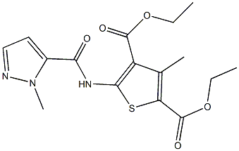 diethyl 3-methyl-5-{[(1-methyl-1H-pyrazol-5-yl)carbonyl]amino}-2,4-thiophenedicarboxylate 化学構造式