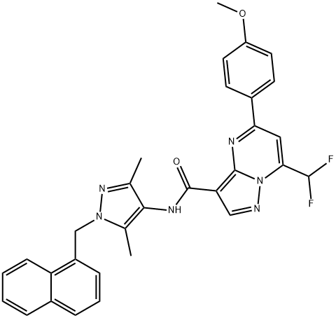 7-(difluoromethyl)-N-[3,5-dimethyl-1-(1-naphthylmethyl)-1H-pyrazol-4-yl]-5-(4-methoxyphenyl)pyrazolo[1,5-a]pyrimidine-3-carboxamide 化学構造式