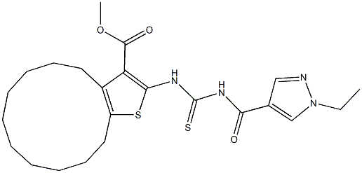 methyl 2-[({[(1-ethyl-1H-pyrazol-4-yl)carbonyl]amino}carbothioyl)amino]-4,5,6,7,8,9,10,11,12,13-decahydrocyclododeca[b]thiophene-3-carboxylate 结构式