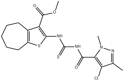 methyl 2-[({[(4-chloro-1,3-dimethyl-1H-pyrazol-5-yl)carbonyl]amino}carbothioyl)amino]-5,6,7,8-tetrahydro-4H-cyclohepta[b]thiophene-3-carboxylate,494217-91-3,结构式