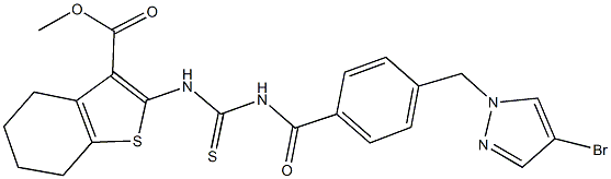 methyl 2-{[({4-[(4-bromo-1H-pyrazol-1-yl)methyl]benzoyl}amino)carbothioyl]amino}-4,5,6,7-tetrahydro-1-benzothiophene-3-carboxylate Structure