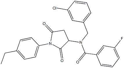 N-(3-chlorobenzyl)-N-[1-(4-ethylphenyl)-2,5-dioxo-3-pyrrolidinyl]-3-fluorobenzamide Struktur