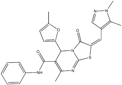 2-[(1,5-dimethyl-1H-pyrazol-4-yl)methylene]-7-methyl-5-(5-methyl-2-furyl)-3-oxo-N-phenyl-2,3-dihydro-5H-[1,3]thiazolo[3,2-a]pyrimidine-6-carboxamide 结构式