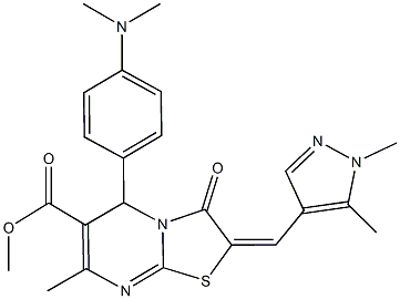 methyl 5-[4-(dimethylamino)phenyl]-2-[(1,5-dimethyl-1H-pyrazol-4-yl)methylene]-7-methyl-3-oxo-2,3-dihydro-5H-[1,3]thiazolo[3,2-a]pyrimidine-6-carboxylate Structure