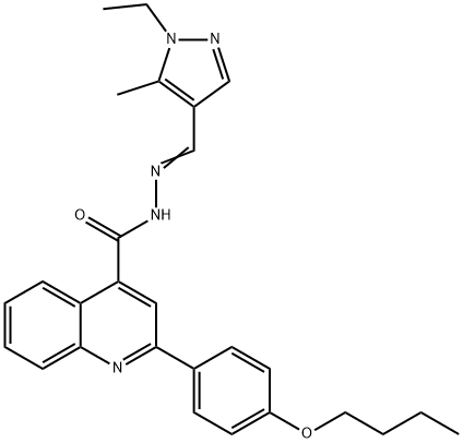 2-(4-butoxyphenyl)-N'-[(1-ethyl-5-methyl-1H-pyrazol-4-yl)methylene]-4-quinolinecarbohydrazide 结构式