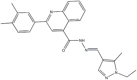 2-(3,4-dimethylphenyl)-N'-[(1-ethyl-5-methyl-1H-pyrazol-4-yl)methylene]-4-quinolinecarbohydrazide 化学構造式