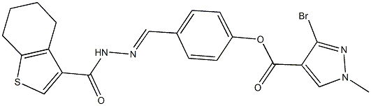 4-[2-(4,5,6,7-tetrahydro-1-benzothien-3-ylcarbonyl)carbohydrazonoyl]phenyl 3-bromo-1-methyl-1H-pyrazole-4-carboxylate 化学構造式