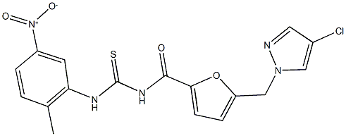 N-{5-[(4-chloro-1H-pyrazol-1-yl)methyl]-2-furoyl}-N'-{5-nitro-2-methylphenyl}thiourea 化学構造式