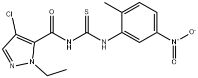 N-[(4-chloro-1-ethyl-1H-pyrazol-5-yl)carbonyl]-N'-{5-nitro-2-methylphenyl}thiourea Struktur