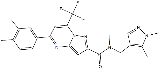 5-(3,4-dimethylphenyl)-N-[(1,5-dimethyl-1H-pyrazol-4-yl)methyl]-N-methyl-7-(trifluoromethyl)pyrazolo[1,5-a]pyrimidine-2-carboxamide 化学構造式