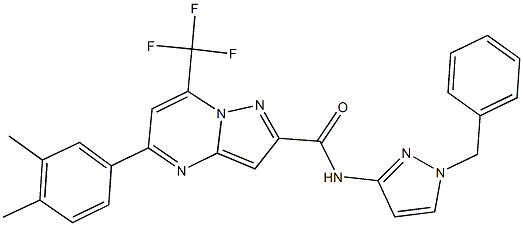 N-(1-benzyl-1H-pyrazol-3-yl)-5-(3,4-dimethylphenyl)-7-(trifluoromethyl)pyrazolo[1,5-a]pyrimidine-2-carboxamide Struktur