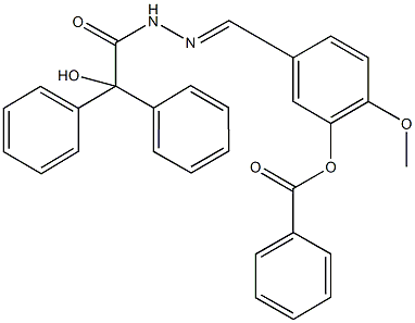 5-{2-[hydroxy(diphenyl)acetyl]carbohydrazonoyl}-2-methoxyphenyl benzoate 化学構造式
